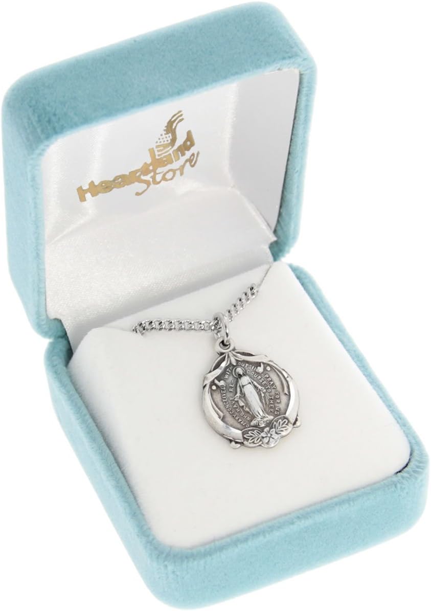 Heartland Girl's Sterling Silver Scroll Ribbons Miraculous Medal USA Made + Chain Choice