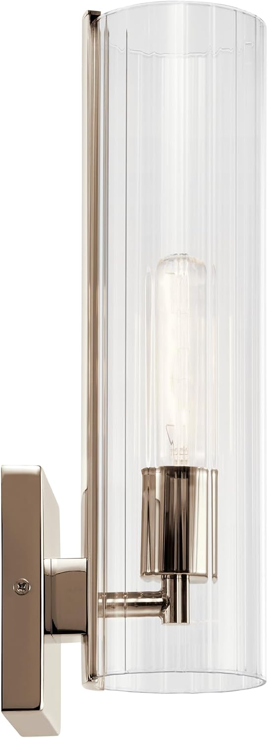 Kichler Jemsa 1 Light Wall Sconce, Modern Light with Clear Fluted Glass in Polished Nickel for Bathroom, Powder Room, Sides of Fireplace, Down a Hallway, Kitchen, or Bedroom (14' x 4.75'), 55165PN