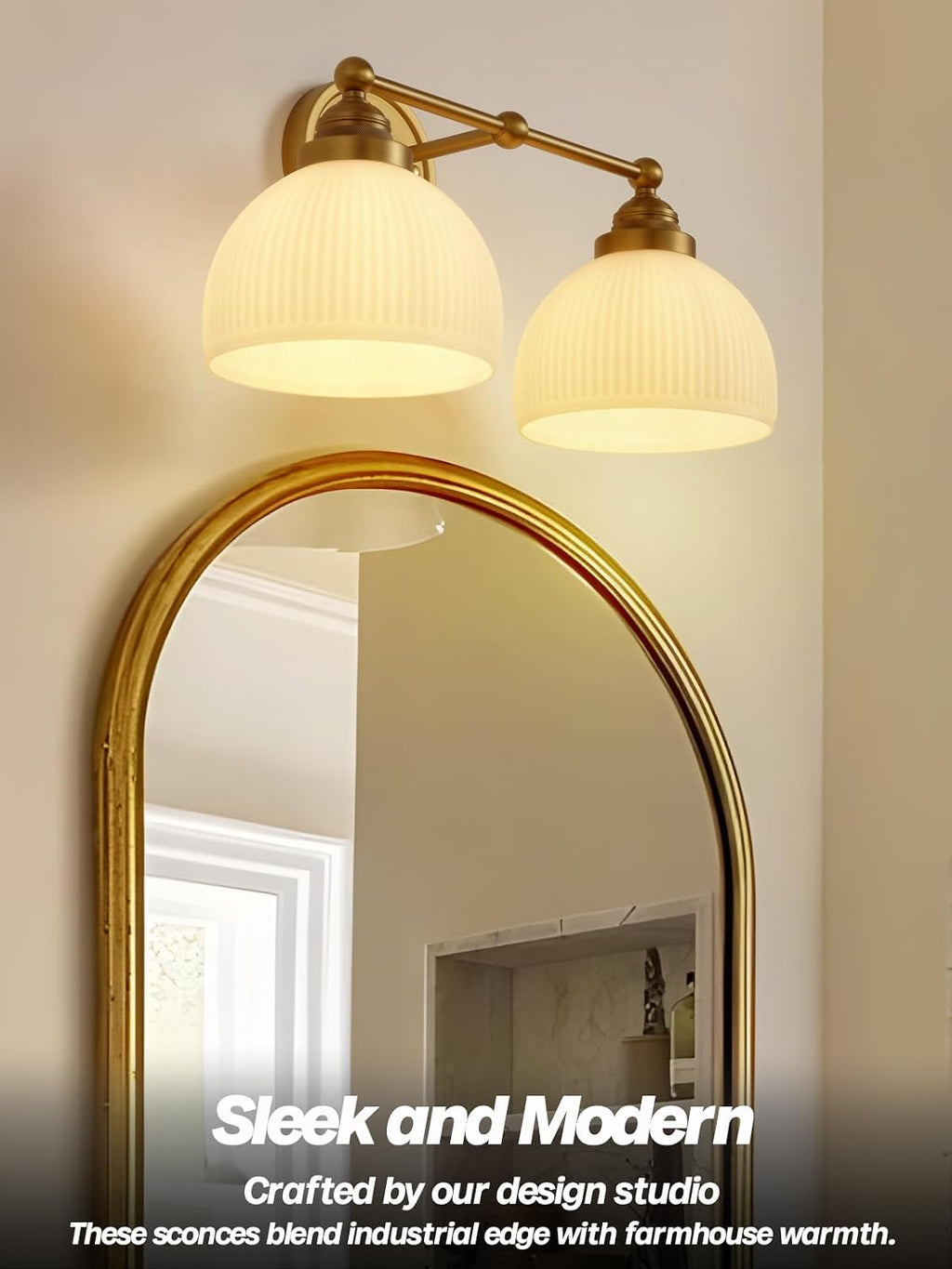 2-Lights Milk White Glass Wall Sconce Lighting Brass Finished, Double Arm Bathroom Vanity Light Fixture for Bedroom Living Room Dining Room Hallway
