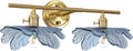 2 Light Bathroom Vanity Light Gold Brass Wall Sconce with Blue Flower Glass Shade Mid Century Wall Light Vintage Wall Sconce Art Deco Bathroom Lights Over Mirror for Bedroom Hallway Living Room