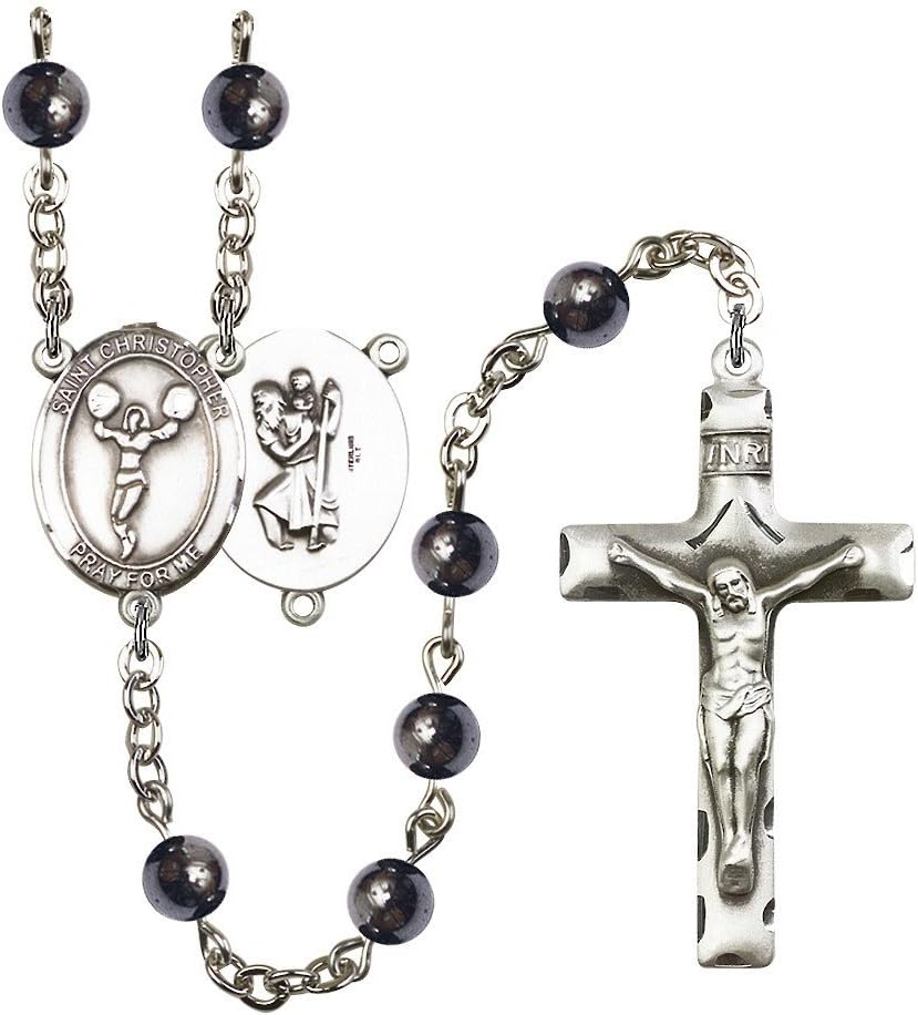 Bonyak Jewelry St. Christopher/Cheerleading Silver-Plated Rosary - Every Birth Month Color and More