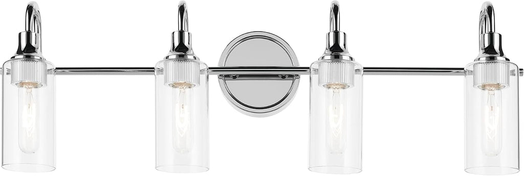 Kichler Kavi 4-Light Bathroom Vanity Light Fixture 31.5' Modern Chrome Finish with Clear Glass Over Mirror, Damp Rated for Powder Room and Bath (31.5' W x 10' H), 55212CH