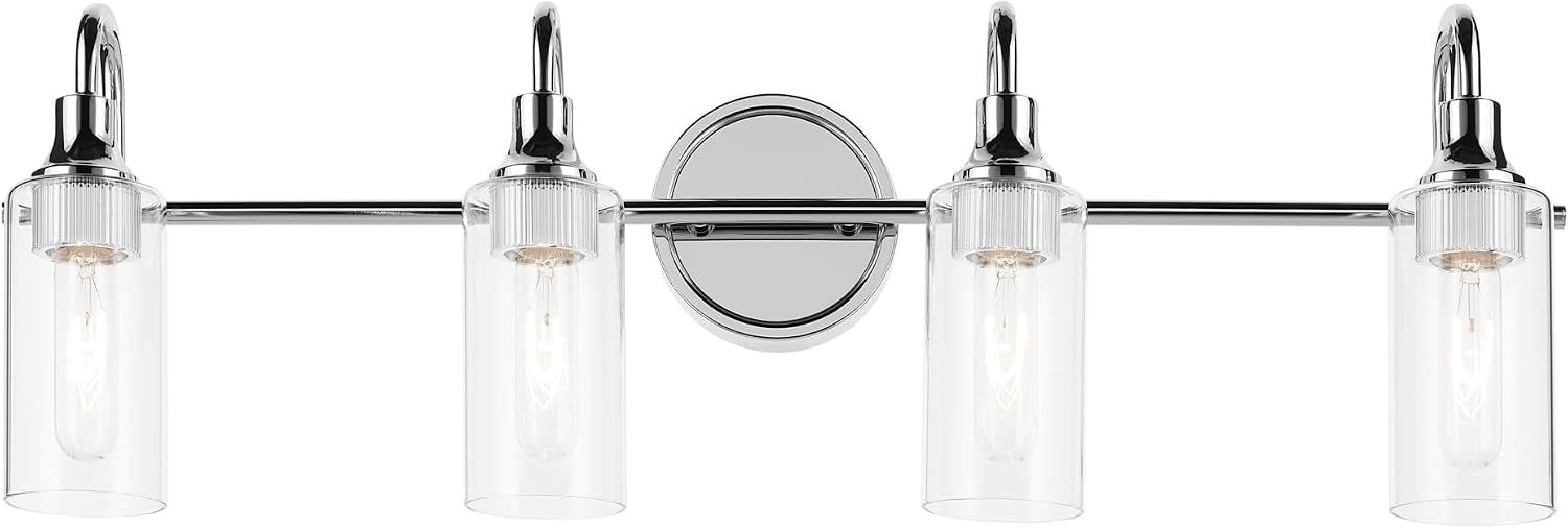 Kichler Kavi 4-Light Bathroom Vanity Light Fixture 31.5' Modern Chrome Finish with Clear Glass Over Mirror, Damp Rated for Powder Room and Bath (31.5' W x 10' H), 55212CH