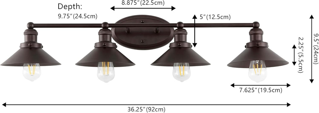 JONATHAN Y 36.25' Oil Rubbed Bronze 4-Light Industrial Farmhouse Metal Vanity Light Wall Sconce, Metal Shade for Bathroom Mirror, Kitchen, Entryway, LED Bulb Included (JYL7904A)