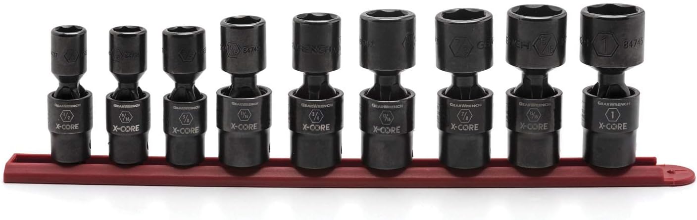 GEARWRENCH 9 Pc. 1/2' Drive 6 Point Standard X-Core™ Pinless Universal Impact SAE Socket Set - 84978