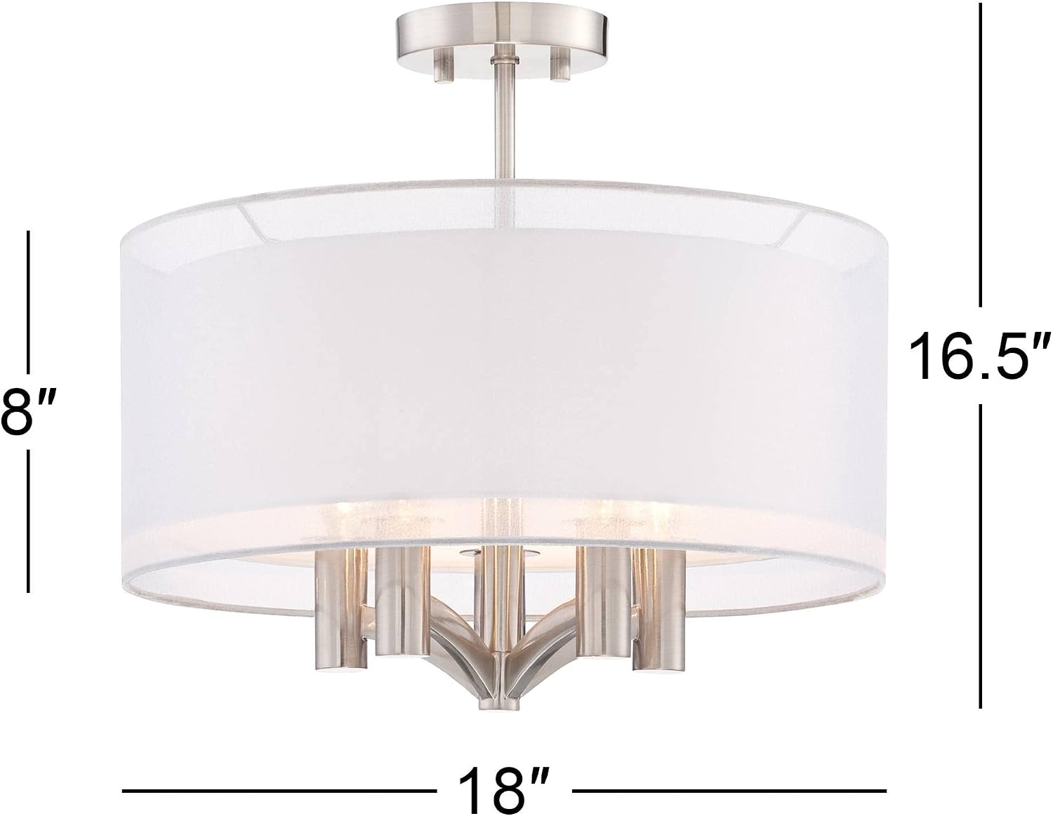 Possini Euro Design Caliari Modern Ceiling Light Semi Flush Mount Fixture Brushed Nickel 18' Wide 5-Light Sheer Silver White Linen Double Drum Shade for Bedroom Kitchen Living Room Hallway Bathroom