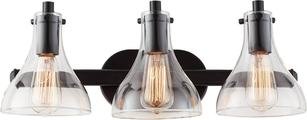 Possini Euro Design Sorren Industrial Modern Wall Light Black Metal Hardwired 20 1/2' 3-Light Fixture Curving Clear Glass Shade for Bedroom Bedside Bathroom Vanity Living Room Hallway Dining House