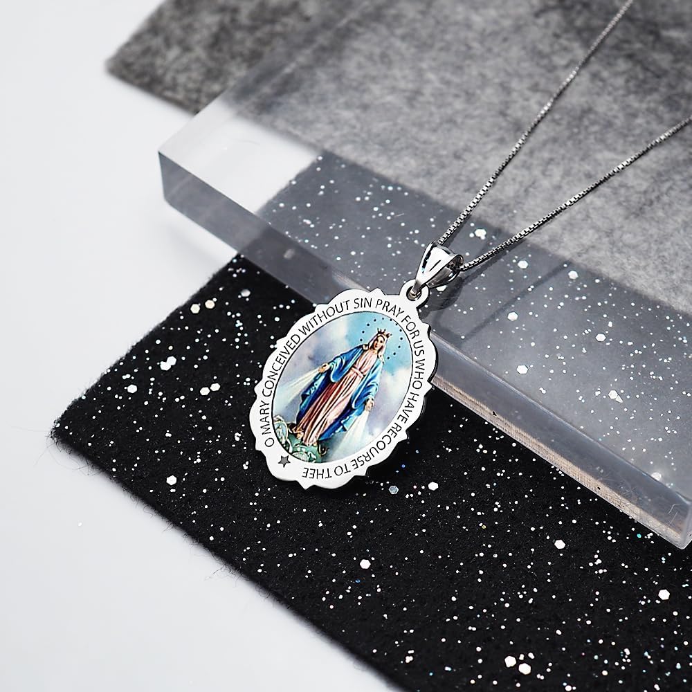 PicturesOnGold.com Miraculous Medal Necklace Catholic Virgin Mary Pendant Oval Pendants for Women & Men Crafted in 10K/14K Yellow or White Gold & Sterling Silver Christian Gifts for Men & Women or First Communion Gifts for Boys or Girls