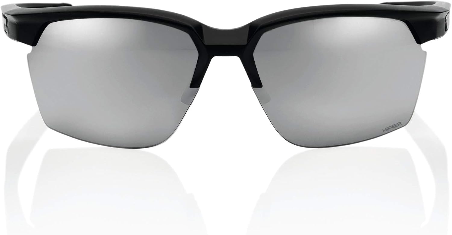 100% Sportcoupe Sport Performance Sunglasses - Sport and Cycling Eyewear (MATTE BLACK - HiPER Silver Mirror)