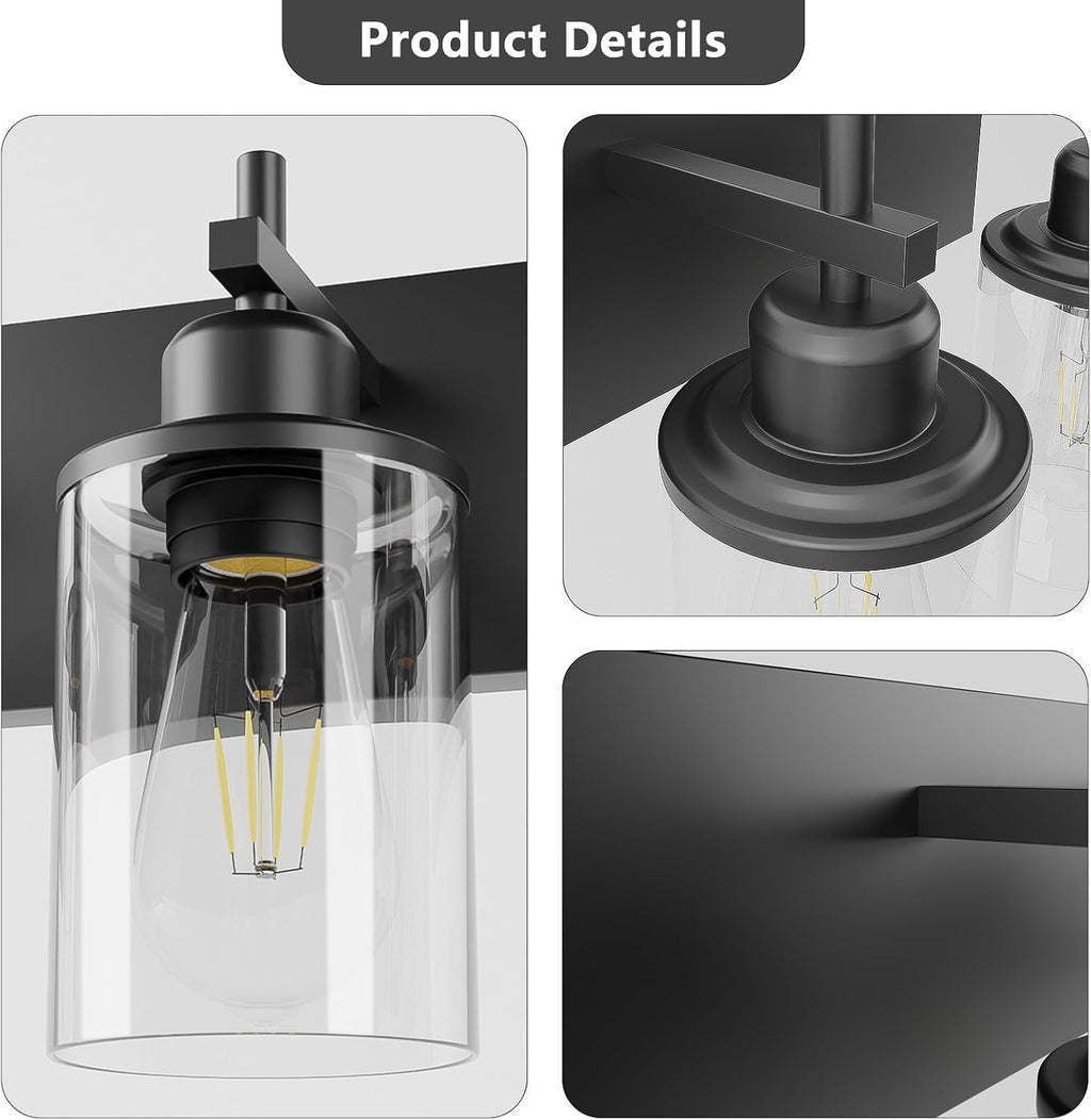 Lanhall 6-Light Black Bathroom Light Fixture Over Mirror Modern Farmhouse Bathroom Vanity Light Vintage Wall Lighting with Clear Glass Shade for Bathroom, Bedroom, Hallway, Cabinet
