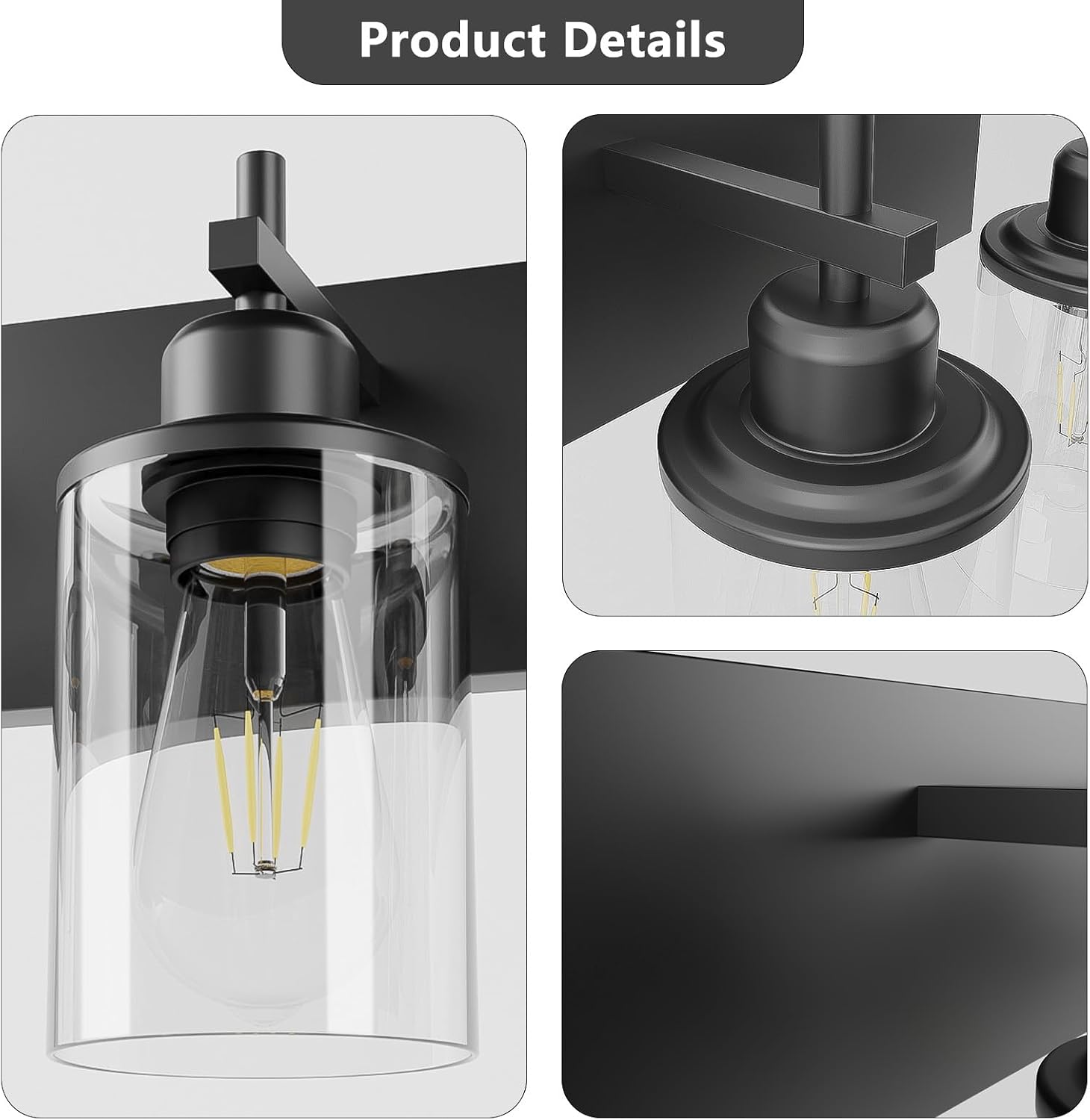 Lanhall 6-Light Black Bathroom Light Fixture Over Mirror Modern Farmhouse Bathroom Vanity Light Vintage Wall Lighting with Clear Glass Shade for Bathroom, Bedroom, Hallway, Cabinet