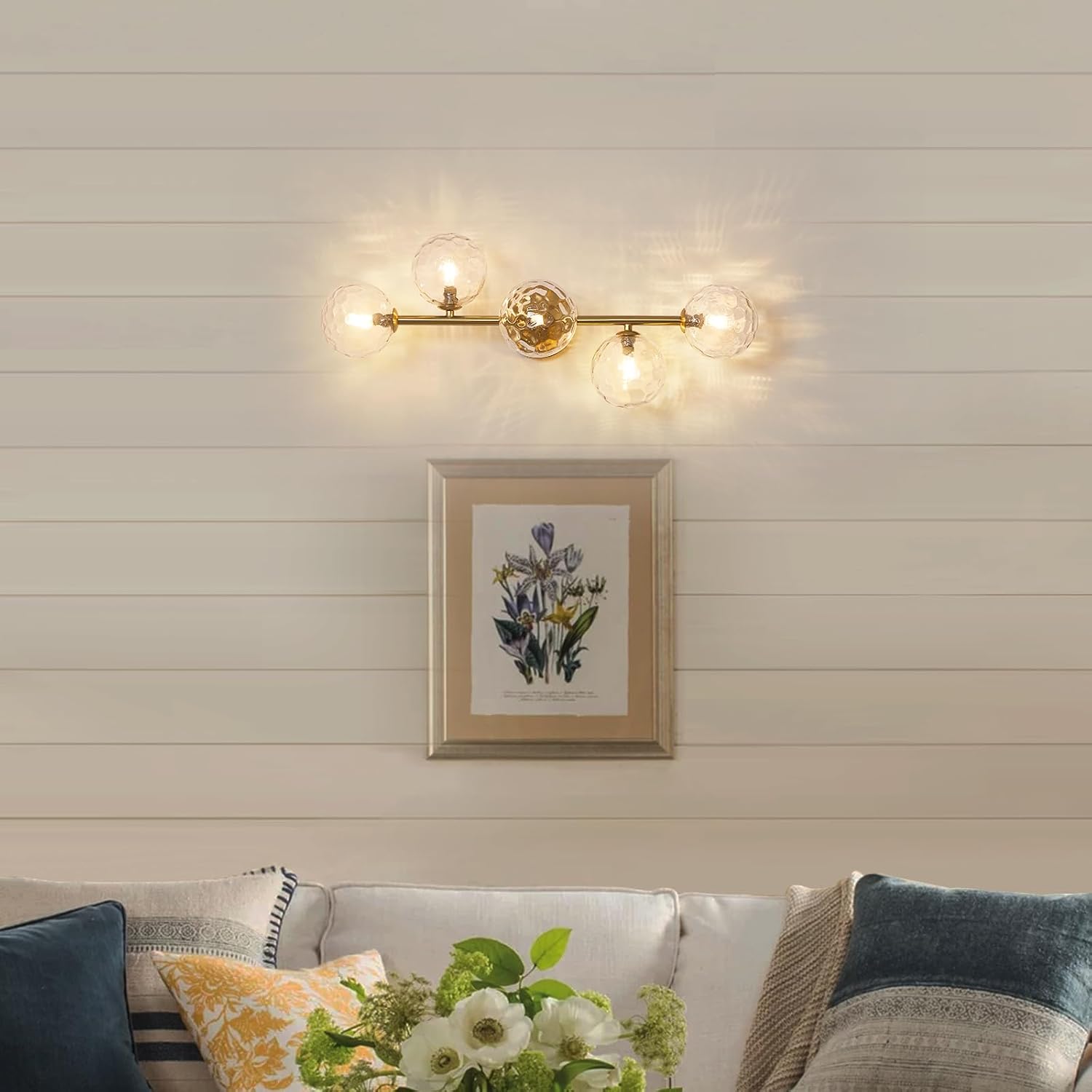 Bathroom Vanity Mirror Light Fixtures: Dimmable 5 Lights Bath Wall Sconce Lighting - Brass Gold Vanity Lights with Hammered Clear Glass Shade - Modern Minimalist Makeup Light Above Mirror G9 Base
