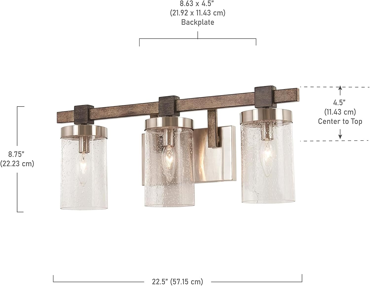 Minka Lavery 4633-106 Bridlewood Vanity Bath Light, 3-Light, 180 Total Watts, 22.5-in H x 8.75-in W, Stone Grey w/Brushed Nickel