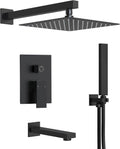 Shower Tub Faucet Set, 10' Bathroom Rainfall Shower Head Fixtures Combo with Handheld Spray and Tub Spout, Matte Black (Valve Included)