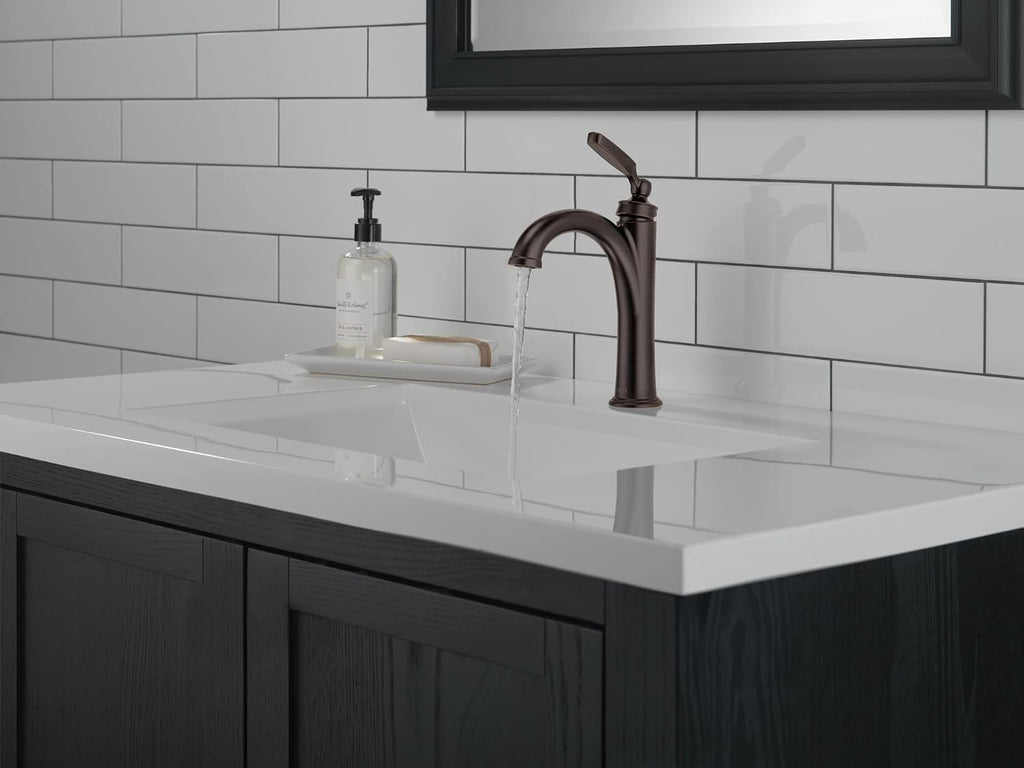 Delta Woodhurst Oil Rubbed Bronze Bathroom Faucet 1 Hole, Single Hole Bathroom Sink Faucet for Vanity, Metal Push-Pop Drain Assembly, Venetian Bronze 532-RBMPU-DST
