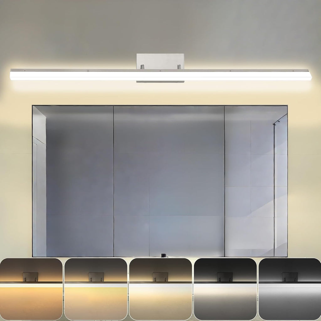 48 inch LED Modern Bathroom Vanity Lighting Fixtures Over Mirror, Brushed Nickel Adjustable Makeup Vanity Light Bar Dimmable 5CCT 46W 3000K-5000K