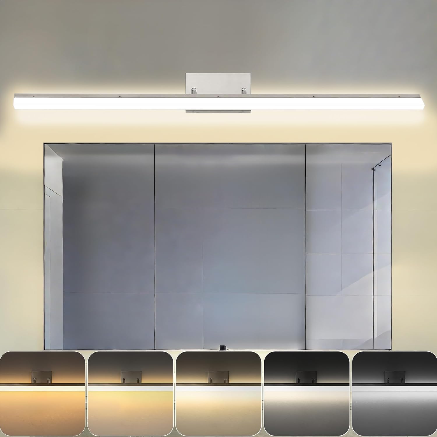 48 inch LED Modern Bathroom Vanity Lighting Fixtures Over Mirror, Brushed Nickel Adjustable Makeup Vanity Light Bar Dimmable 5CCT 46W 3000K-5000K