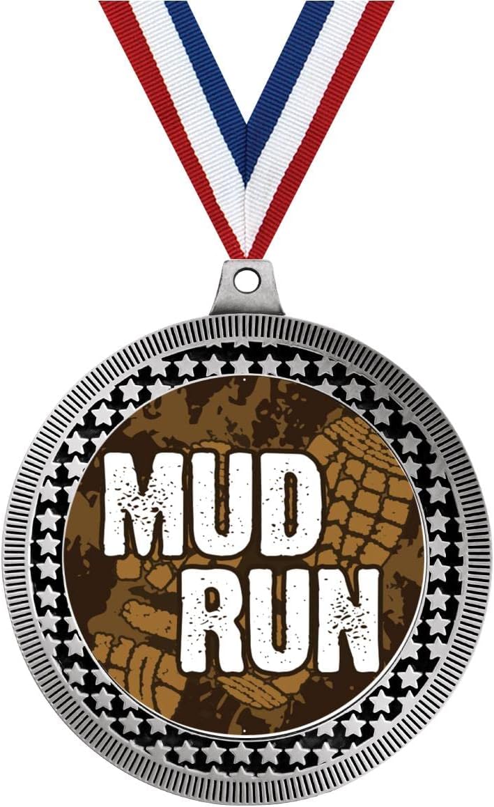 Crown Awards 2.75' Mud Run Award Medal, Silver Vega Mud Run Team Trophy Award Includes Free Neck Ribbon