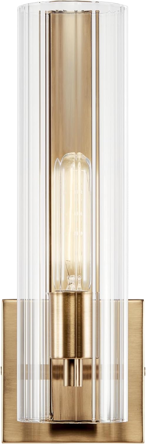 Kichler Jemsa 1 Light Wall Sconce, Modern Light with Clear Fluted Glass in Champagne Bronze for Bathroom, Powder Room, Sides of Fireplace, Down a Hallway, Kitchen, or Bedroom (14' x 4.75'), 55165CPZ