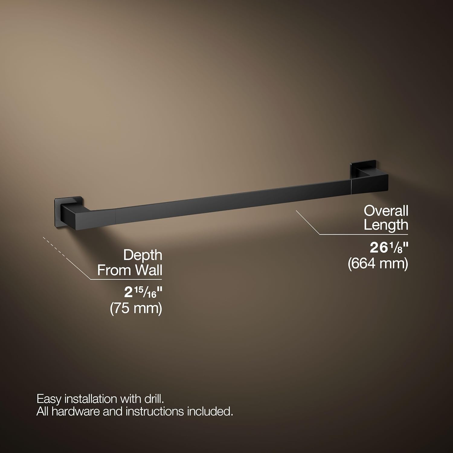 Kohler 26634-BL Honesty® 24' Towel bar, Matte Black