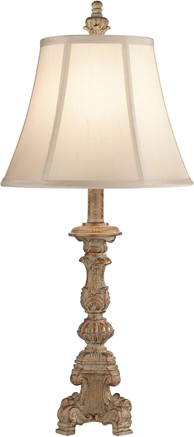 Regency Hill Elize Shabby Chic 3-Way Table Lamps 26.5' High Set of 2 with Table Top Dimmers White Washed Candlestick Bell Shade Decor for Living Room Bedroom House Bedside Nightstand