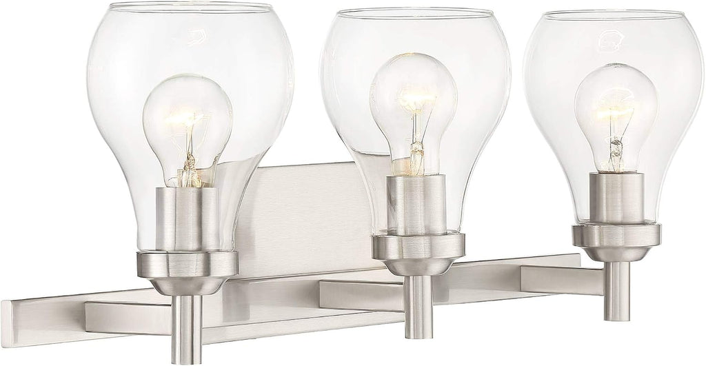 Possini Euro Design Danvers Modern Wall Mount Light Brushed Nickel Silver Hardwired 21' Wide 3-Light Fixture Clear Glass Globe Shade for Bathroom Vanity Mirror House Home Room Decor