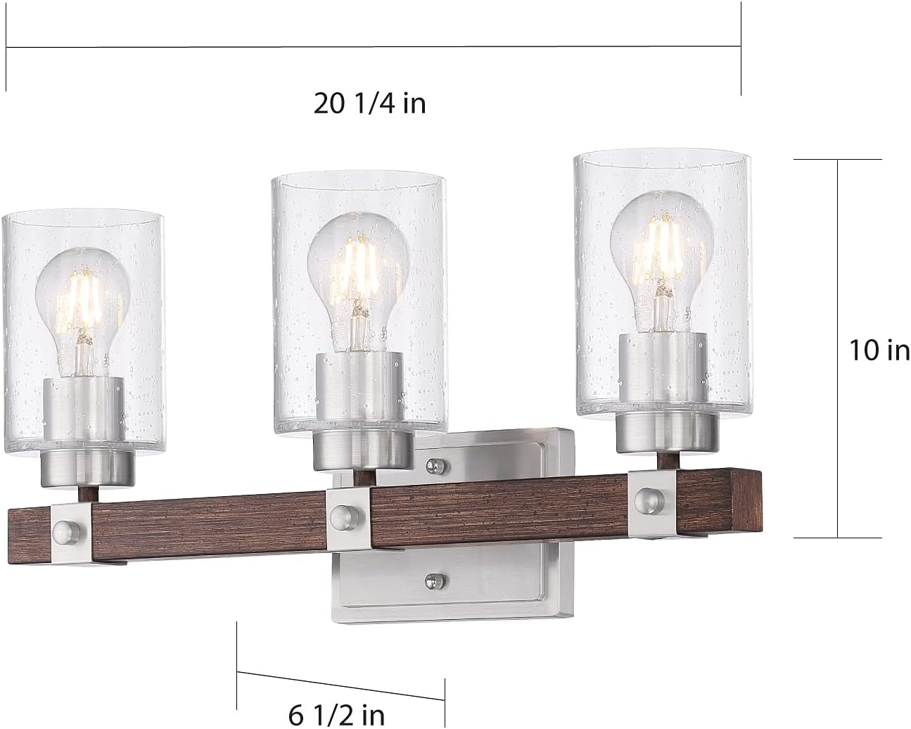Nuvo 60/6963 Arabel Vanity Brushed Nickel and Nutmeg Wood Finish with Clear Seeded Glass, 3 Light