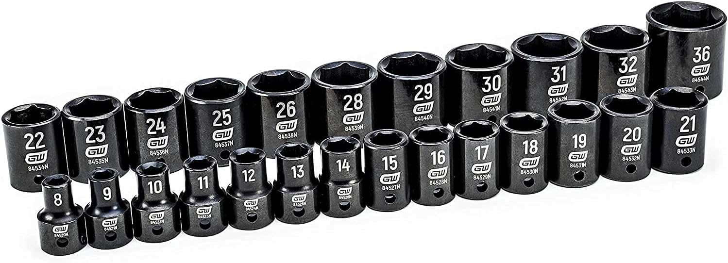 GEARWRENCH 25 Pc. 1/2' Drive 6 Pt. Impact Metric Socket Set, Standard - 84933N (Pack of 3)