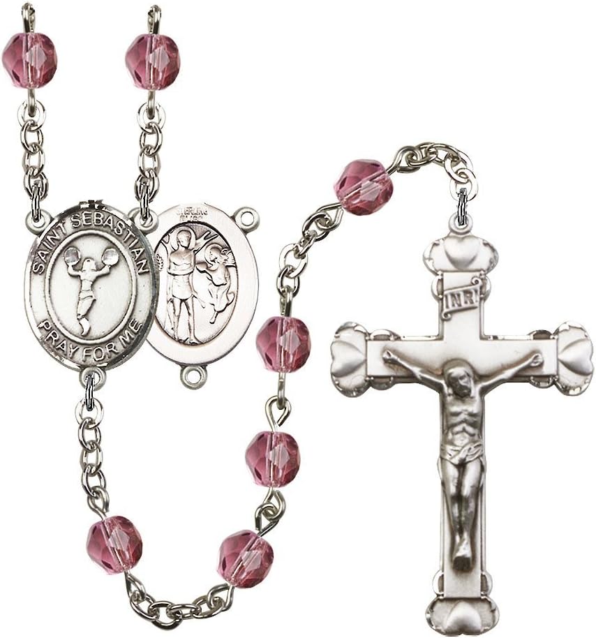 Bonyak Jewelry St. Sebastian/Cheerleading Silver-Plated Rosary - Every Birth Month Color and More