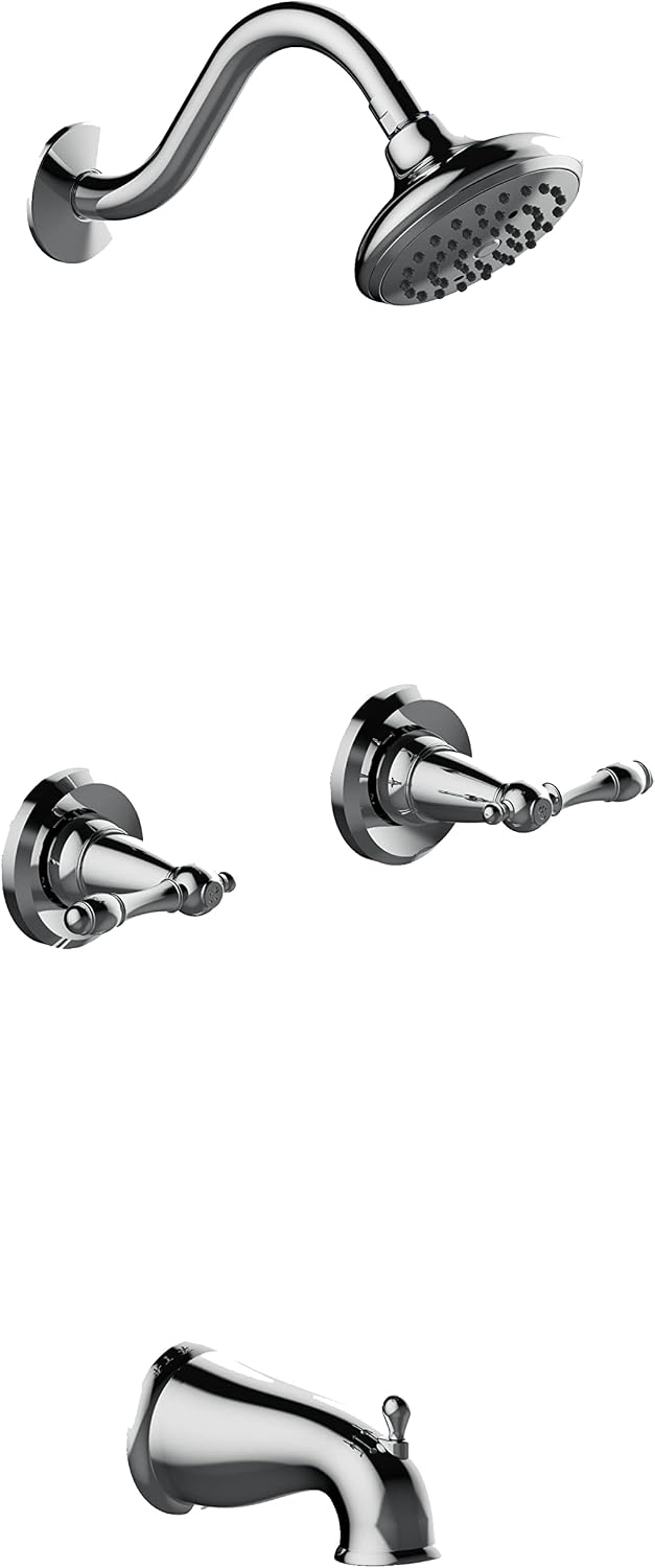 Oakmont Bath and Shower Trim Kit with Valve, Dual-Handle, High-Pressure Shower Head, Water-Saving, Polished Chrome, WaterSense Certified – Design House, 595694