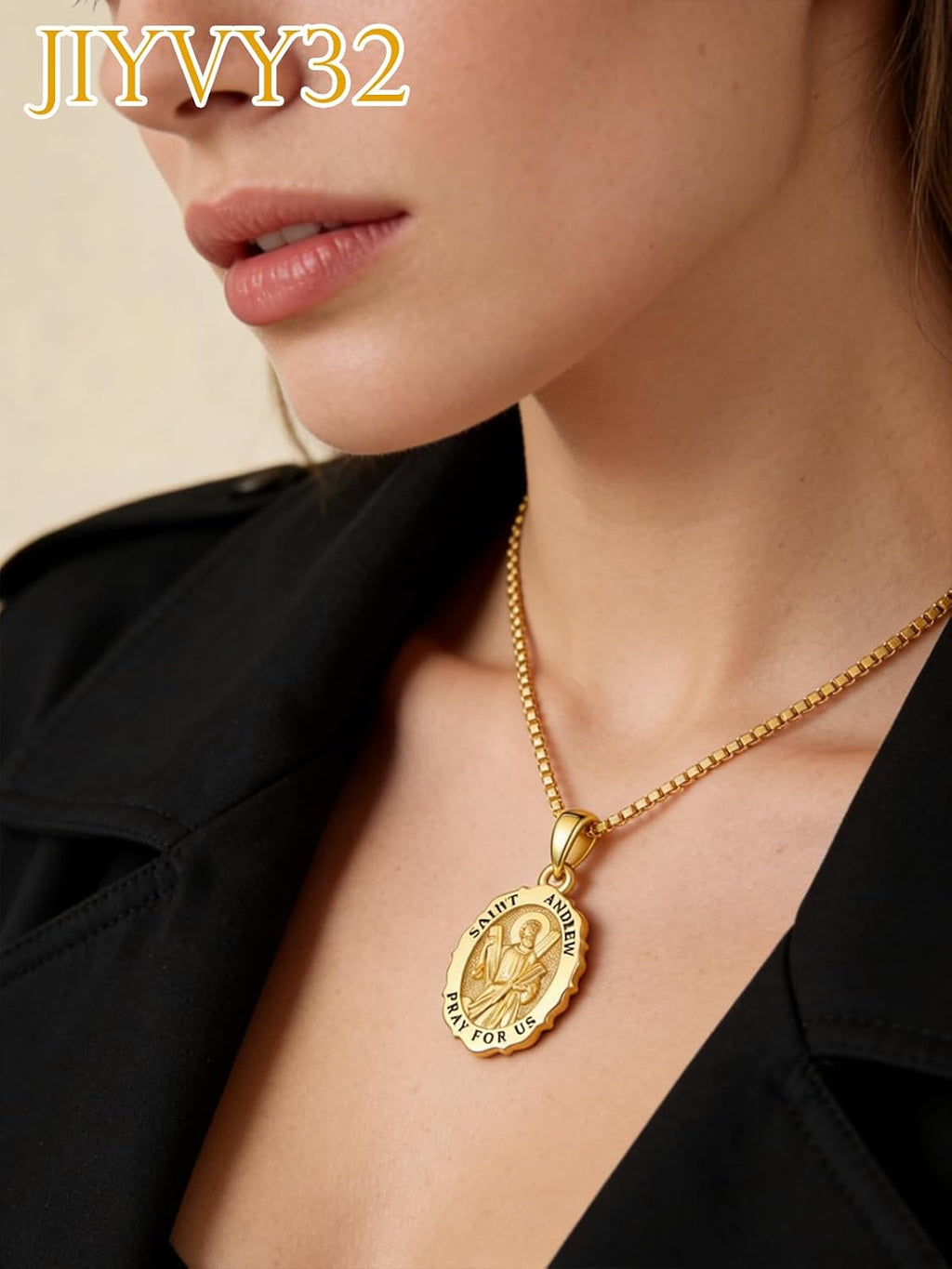 14K Gold Saint Medal Necklace for Women, Catholic Patron Saint Pendant Necklace, Christian Religious Jewelry Gift for Confirmation Baptism Communion Christmas Birthday