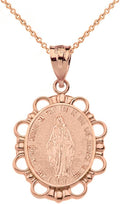 10k Rose Gold Miraculous Medal Of Blessed Virgin Mary Pendant Necklace