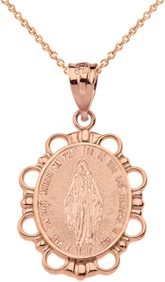 10k Rose Gold Miraculous Medal Of Blessed Virgin Mary Pendant Necklace