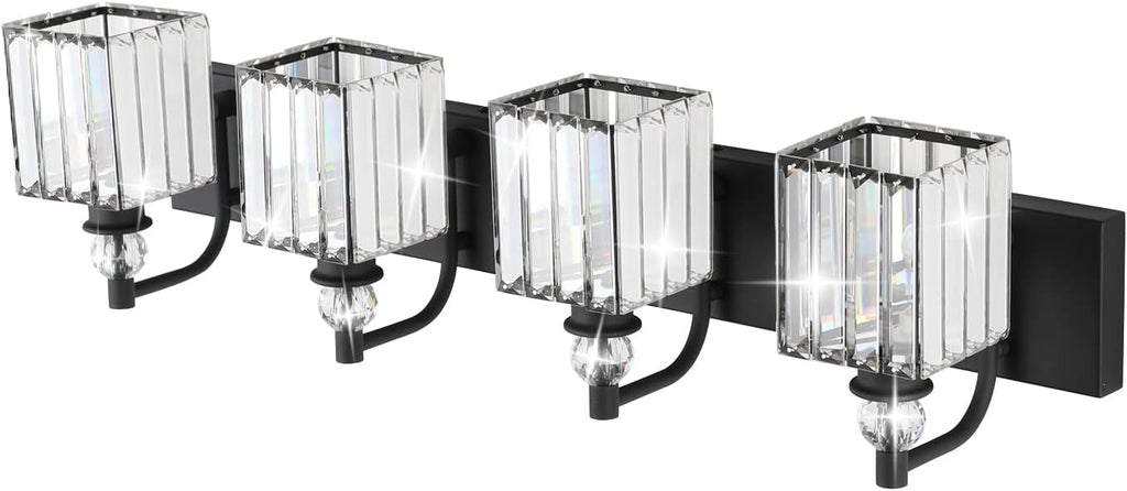 Ralbay Black Crystal Vanity Light 4 Light 31.5''Modern Matte Black Bathroom Wall Light Fixtures Over Mirror Bathroom Vanity Lights