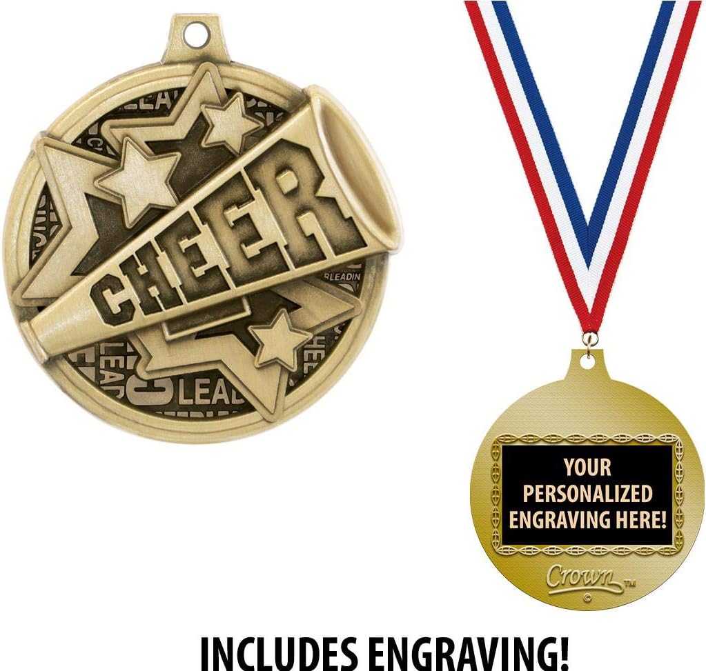 Crown Awards Custom Cheerleading Medals, 2' Cheer Medal with Free Neck Ribbon and 4 Lines of Engraving Included