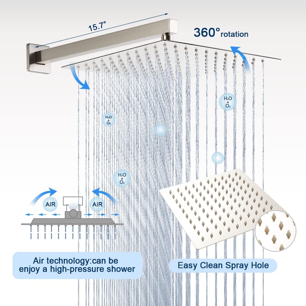 Shower Faucet Set Brushed Nickel Rainfall 8 Inch Shower Head and Handle Set Bathroom Rain Shower System Wall Mounted Shower Fixture Include Shower Valve and Trim Kit