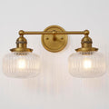 Double Vintage Wall Sconces 2-Lights Brass Gold Bathroom Vanity Light with Clear Striped Glass Shade Indoor Hardwire Wall Sconce Lighting for Bathroom Living Room Bedroom Kitchen