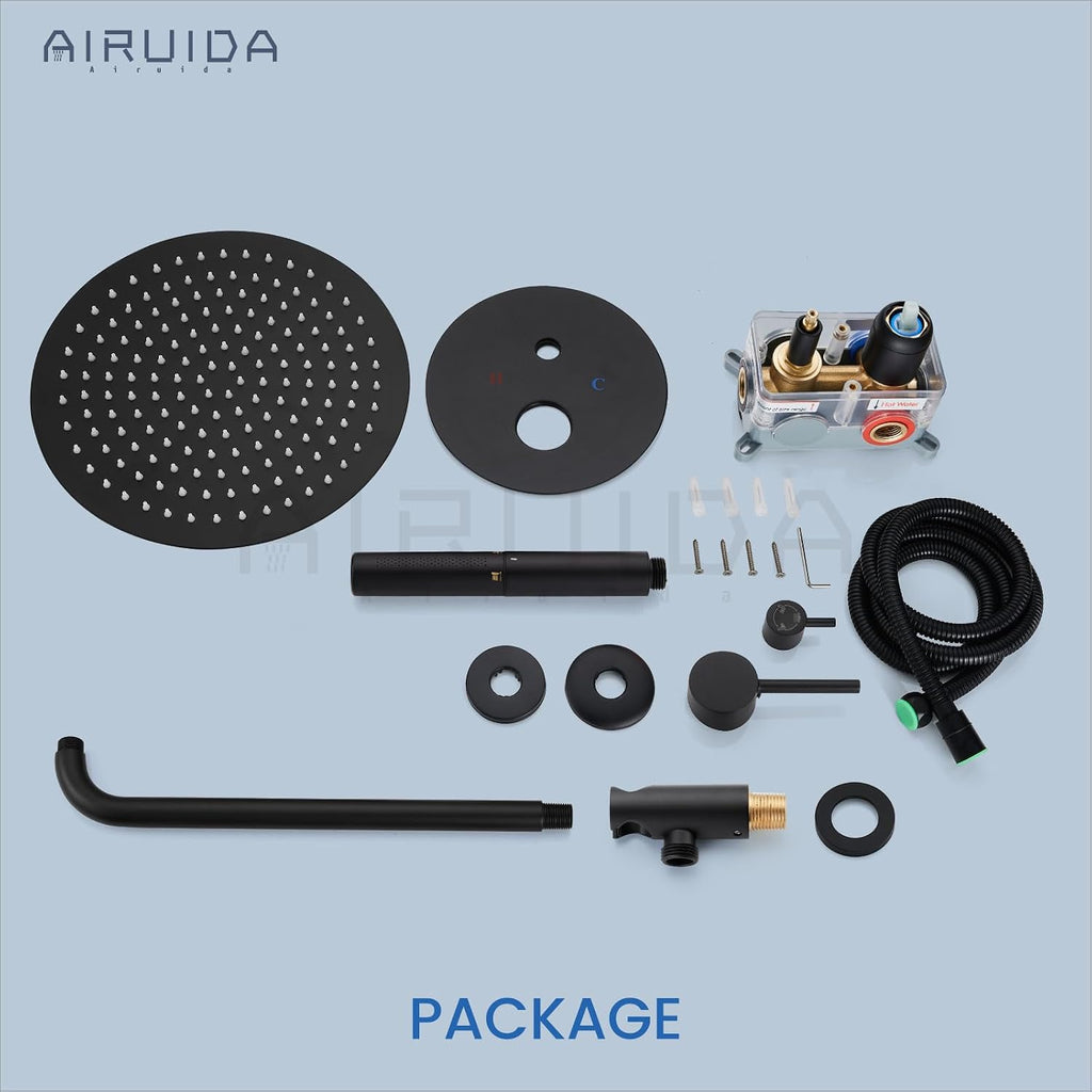 Airuida Shower Faucet Set, Bathtub Faucet Set with 12 Inch Rain Shower Head and Valve,2 Functions Tub Shower Faucet Set for Bathroom-Matte Black