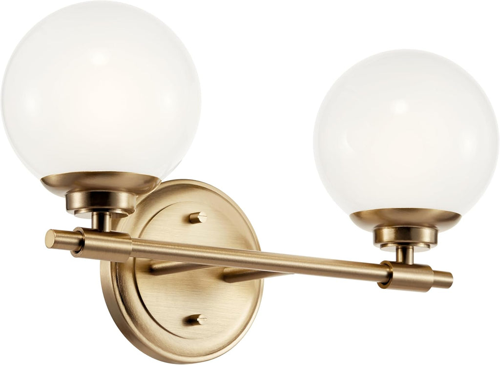 Kichler Benno 2-Light Bathroom Vanity Light Fixture, Modern Wall Mount Light with Opal Glass in Champagne Bronze for Bathroom or Powder Room (9.75' x 14.75'), 55171CPZ