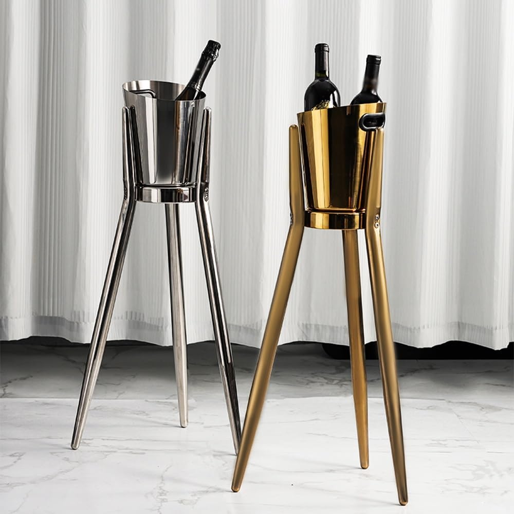 Ice Bucket for Parties, Stainless Steel Wine Cooler with Stand - Party Drink Cooler Holder - Handles - Wine Chiller - Free Standing - Outdoor or Indoor Use(Gold)