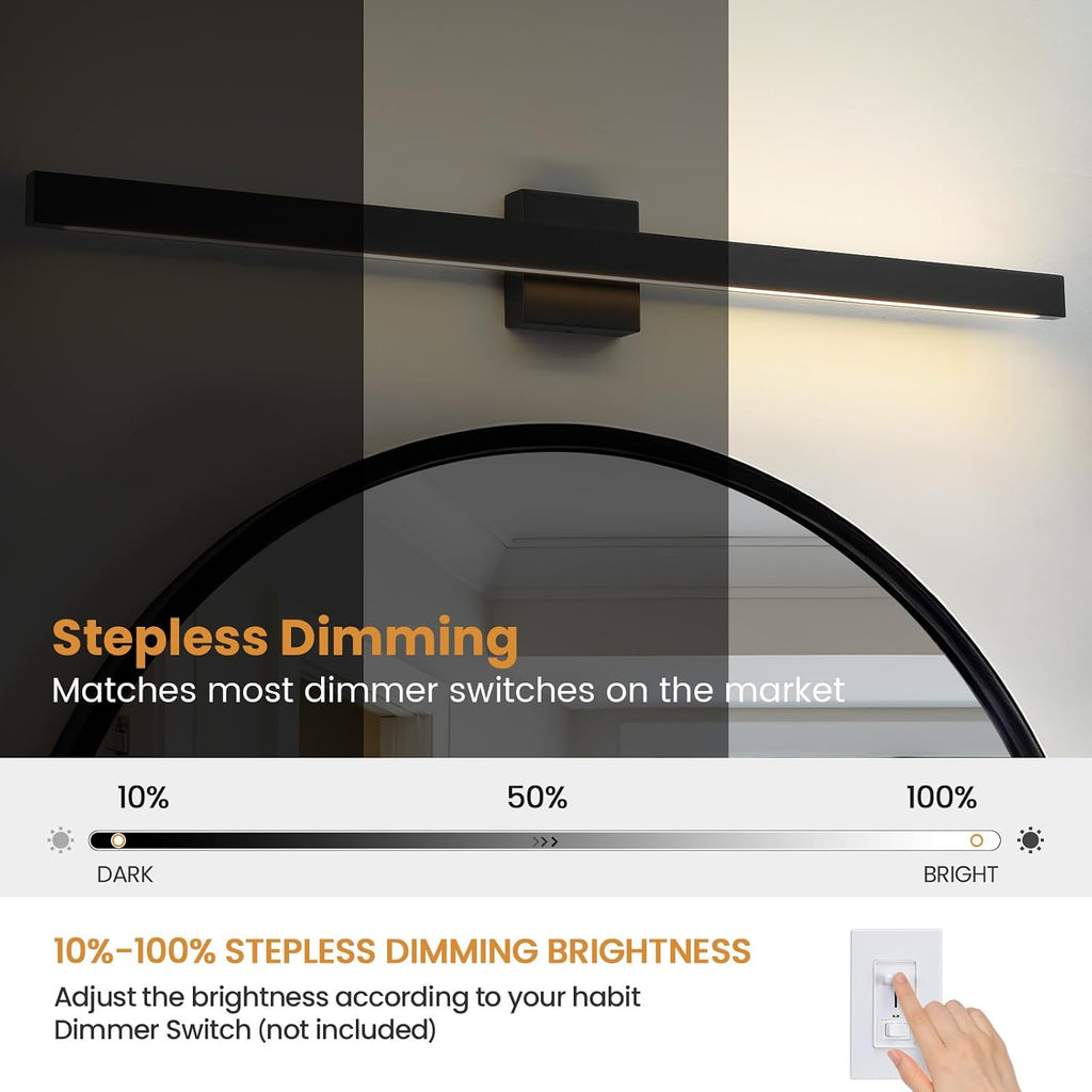 Modern Bathroom Lighting Fixtures Over Mirror, 39 Inch 30W Black Vanity Light Bar for Bathroom, Dimmable 5CCT LED Bathroom Wall Light Fixtures