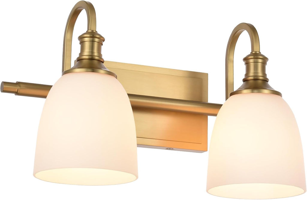 2 Light Aged Brass Vintage Bathroom Vanity Light Fixtures | Vintage, 2 Light, Aged Brass, Gold, Bedroom, Bathroom, Living room, over mirror, over table
