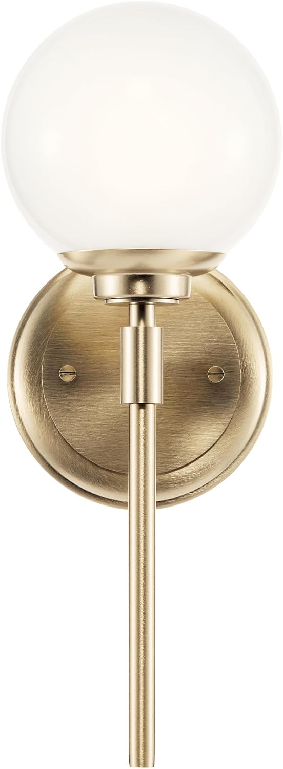 Kichler Benno 1-Light Wall Sconce, Modern Light with Opal Glass in Champagne Bronze, for Bathroom, Powder Room, Kitchen, Bedroom, or Hallway (13.75' x 5.25'), 55170CPZ