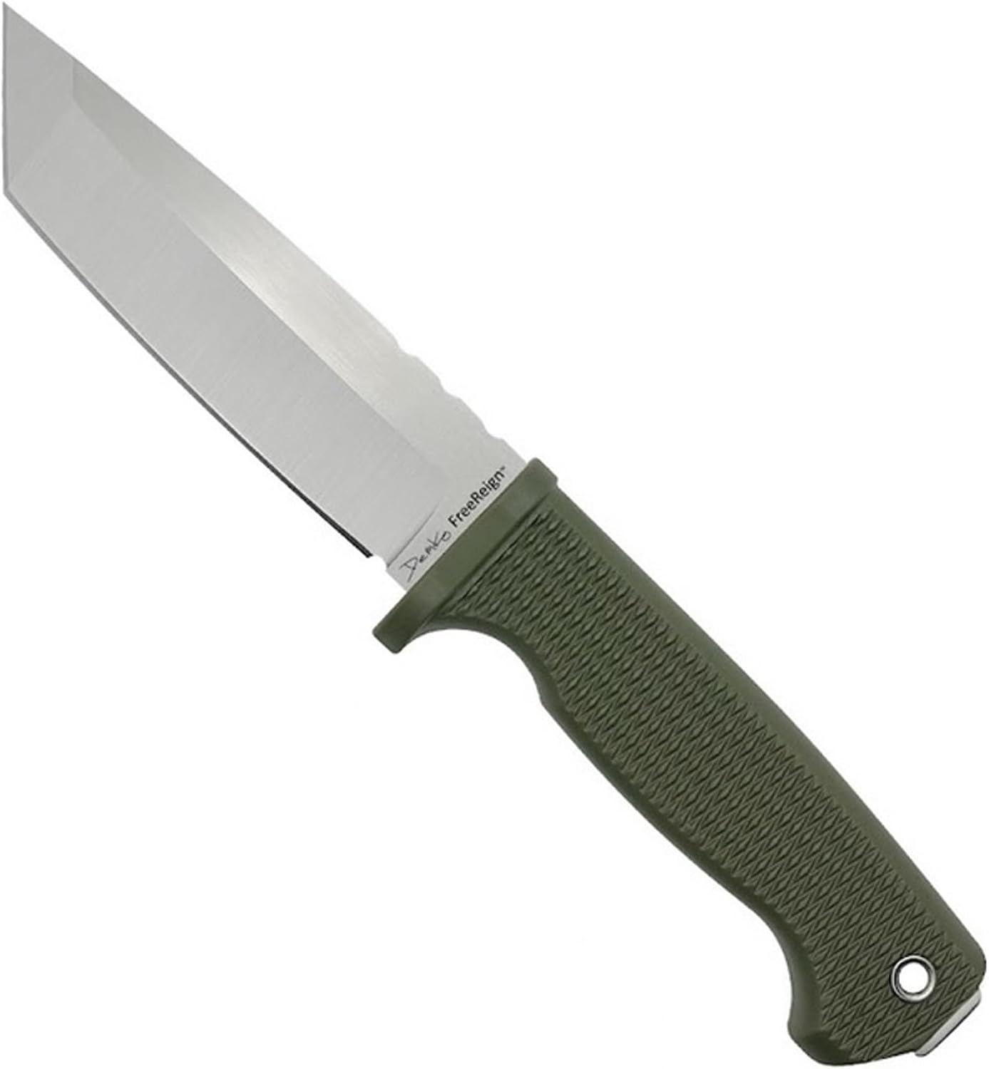 Demko Knives FreeReign Fixed Blade Knife 5' AUS-10A Satin Drop Point or Tanto w/Sheath & Belt Loop (Tanto/Green/Grey)