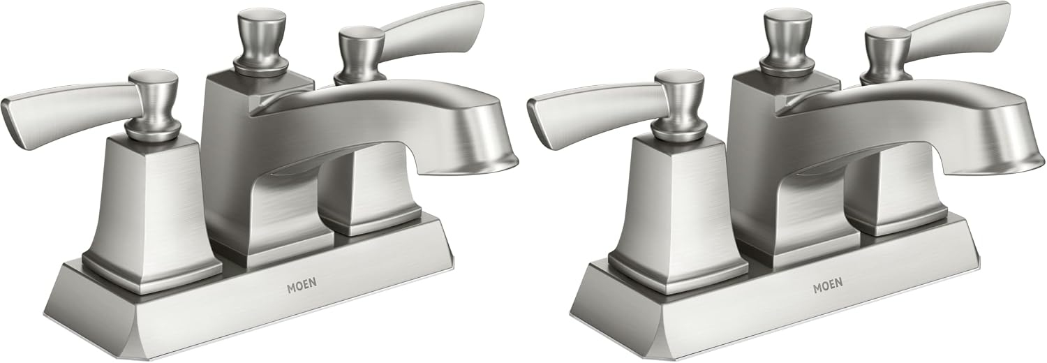 Moen Conway Spot Resist Brushed Nickel Two-Handle Centerset Bathroom Faucet with Drain Assembly, WS84922SRN (Pack of 2)