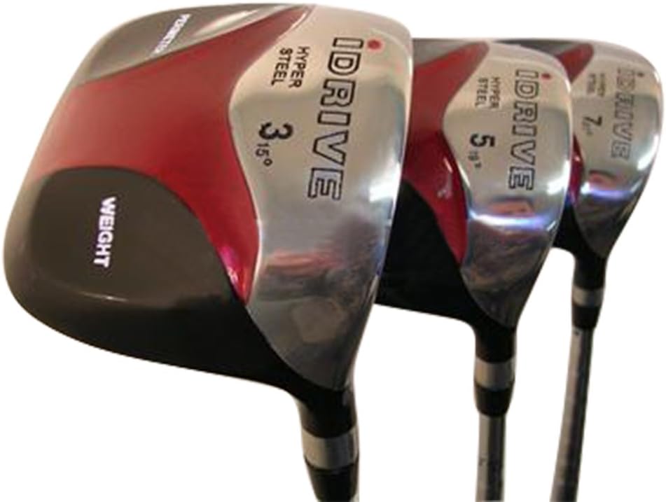 iDrive Red Square Anti-Slice Draw Fairway 3 5 7 Wood Set Golf Clubs, Right Handed Senior Flex with Men's Size Black Pro Velvet Grips