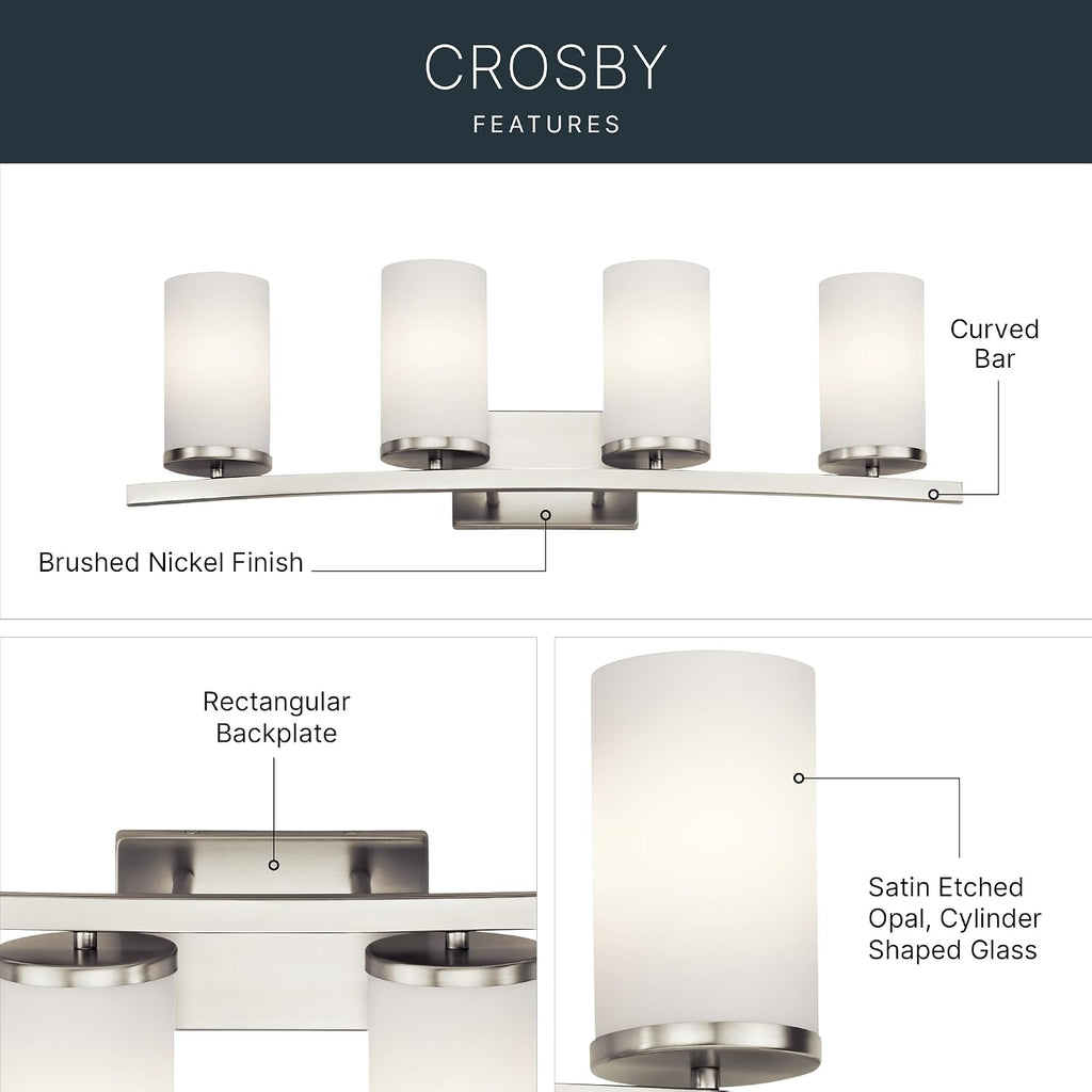 KICHLER Crosby 31' 4 Light Vanity Light Satin Etched Cased Opal Brushed Nickel