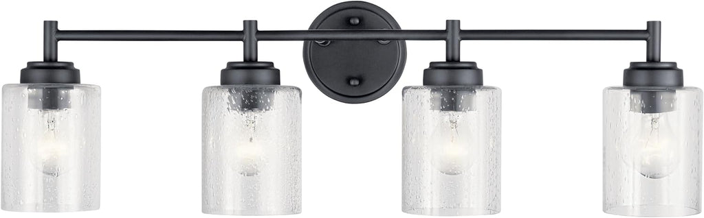 Kichler Winslow 30' 4-Light Bathroom Vanity Light Fixture with Clear Seeded Glass in Black, Modern Industrial Style for Bathroom and Powder Room, (30' x 9.25' x 6.5'), 45887BK