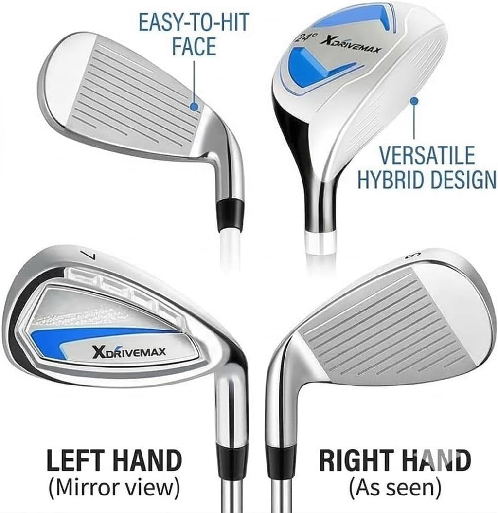 XDriveMax 7-Piece Complete Golf Clubs Set for Men & Women (Left/Right Hand), Advanced Performance Set with Fairway Wood, Hybrid, Irons and Putter, Regular Flex (No Golf Bag Included)