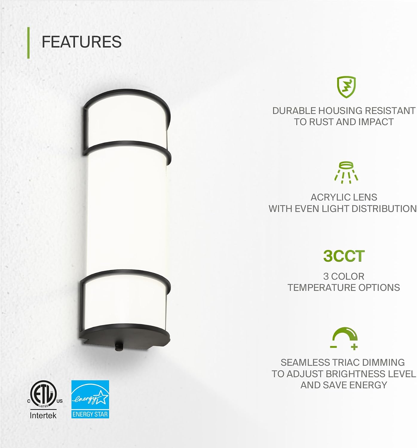 ASD LED 18' Vanity Flush Mount Light Fixture, Linear Bathroom Lighting Bar | 3CCT, Dimmable, Energy Star, ETL Listed | 20W 1650LM 3000-5000K 120V | Long Bath Wall Sconce Over Mirror | Black, 4 Pack